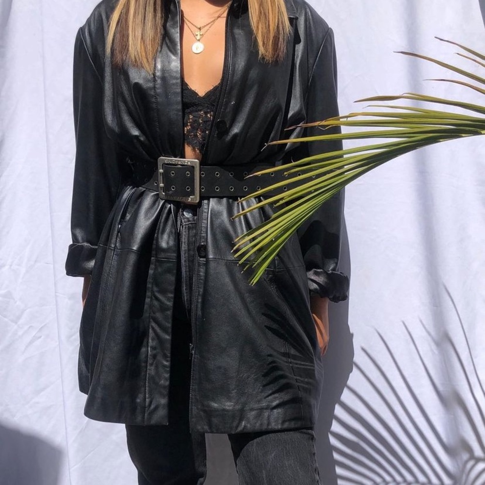oversized Black Genuine Leather Jacket 🖤